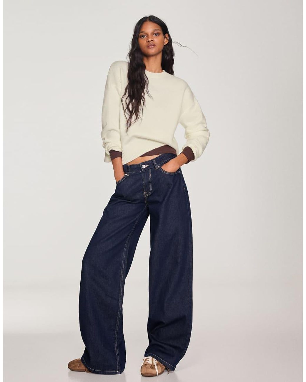 Bershka Natural Round Neck Jumper