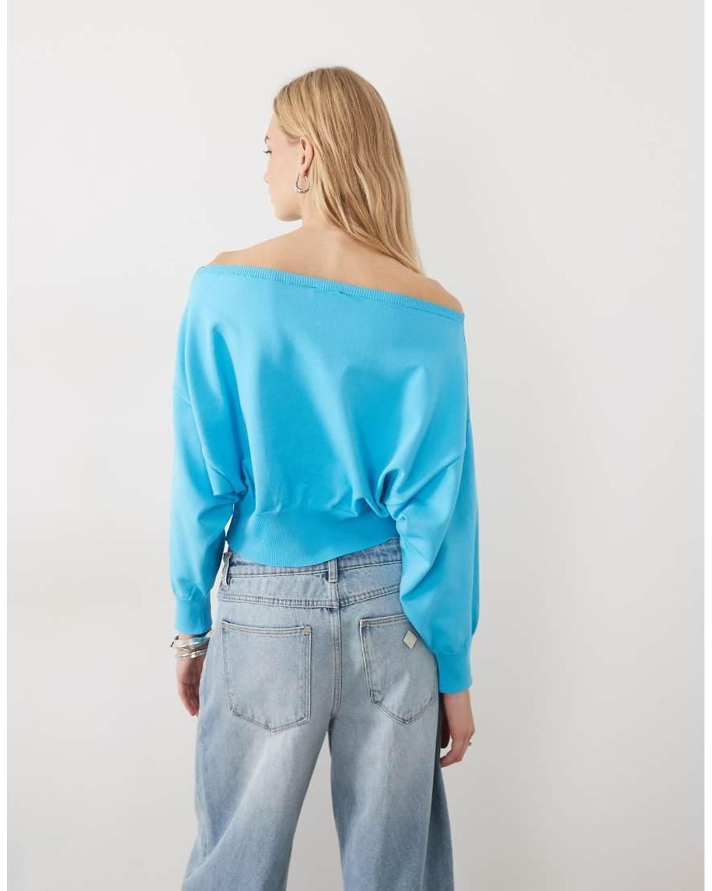 ASOS Blue Knitted Off Shoulder Jumper