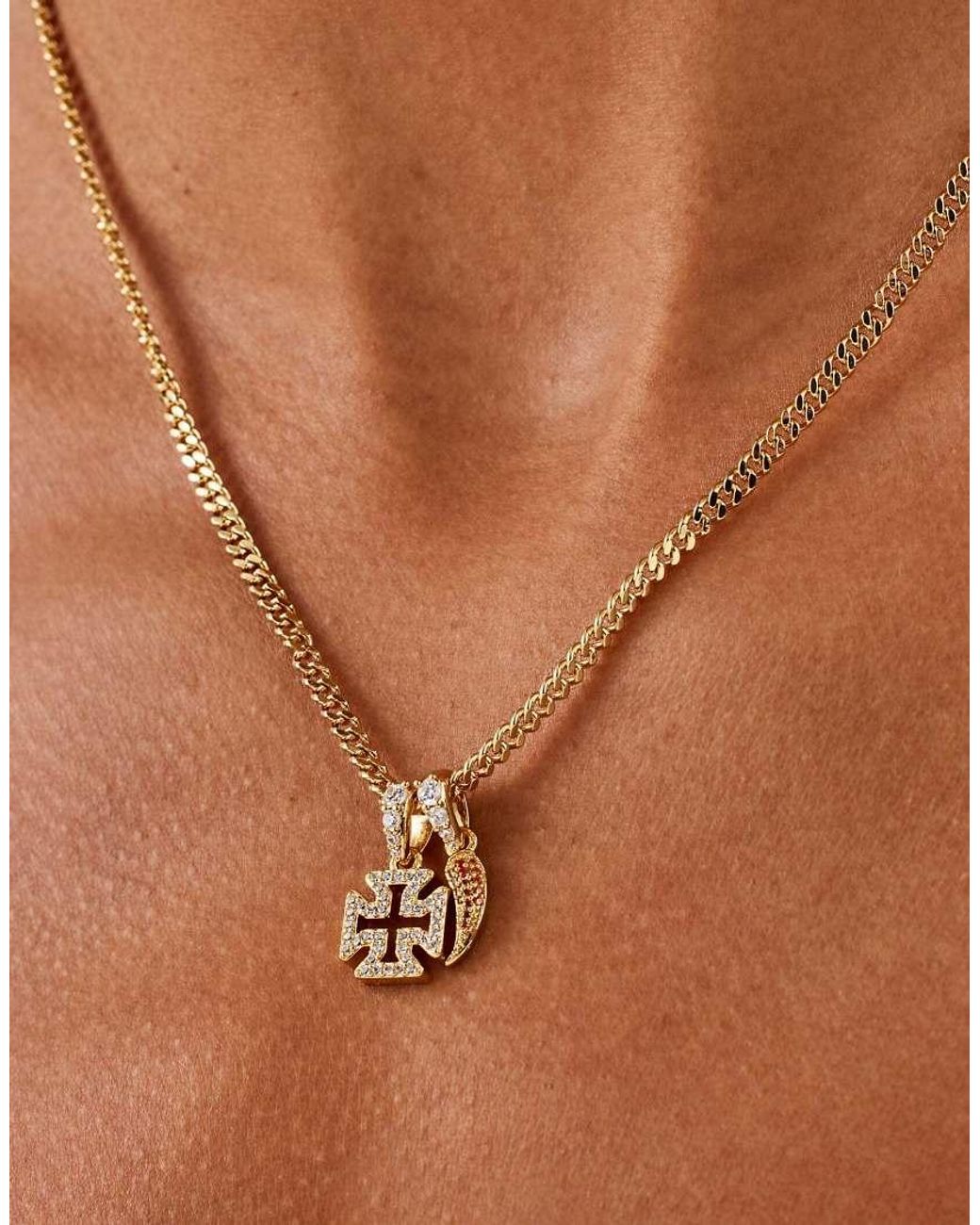 CERNUCCI Metallic Micro Iced Cross & Chilli 10Mm Necklace