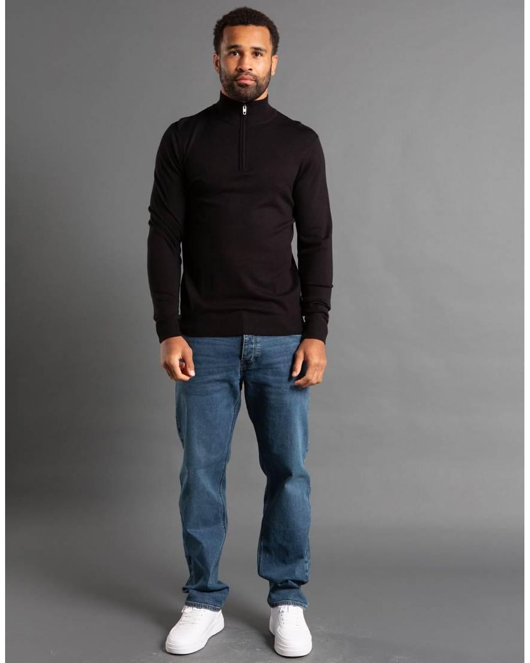 French Connection Black 1/2 Zip Knitted Jumper for men