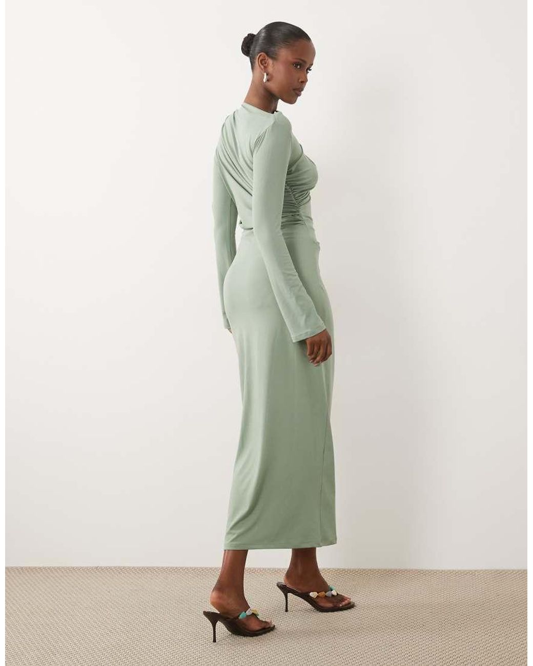 ASOS Green Asymmetric Drape Slash Neck Maxi Dress