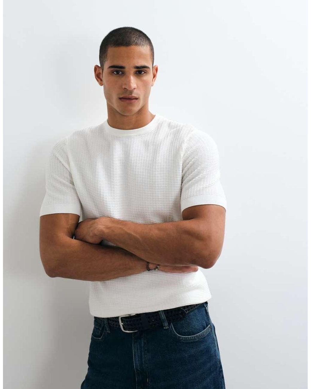 Mango White Knitted T-shirt for men