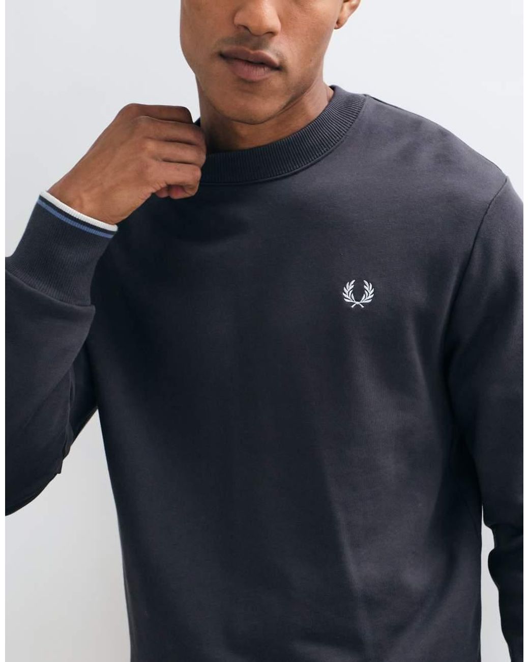 Fred Perry Blue Crewneck Logo Sweatshirt for men