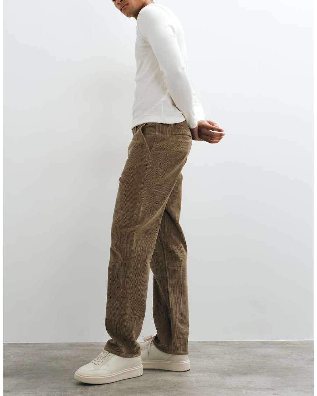 ASOS Brown Straight Corduroy Trousers for men