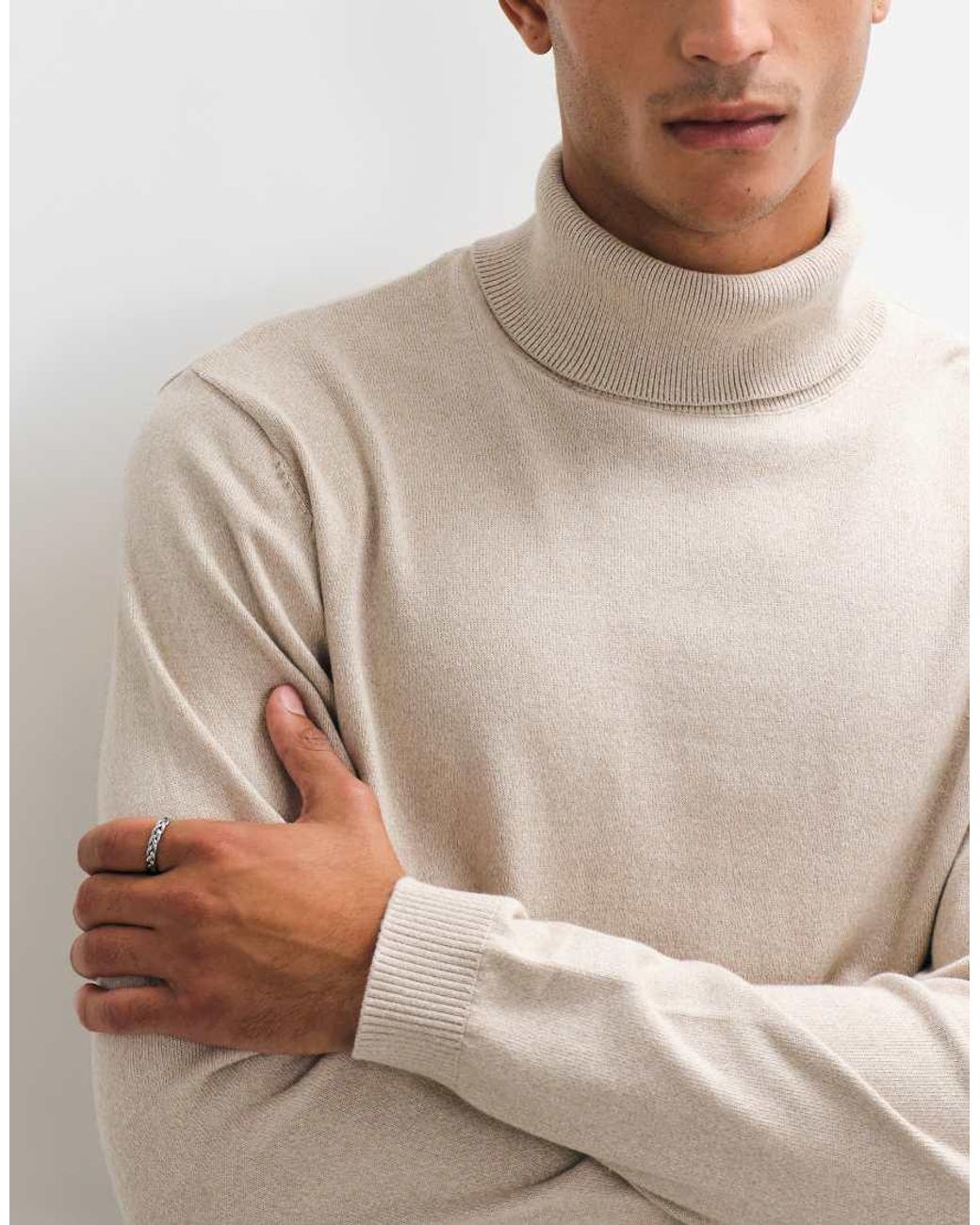 Jack & Jones White Essential Knit Roll Neck Jumper for men