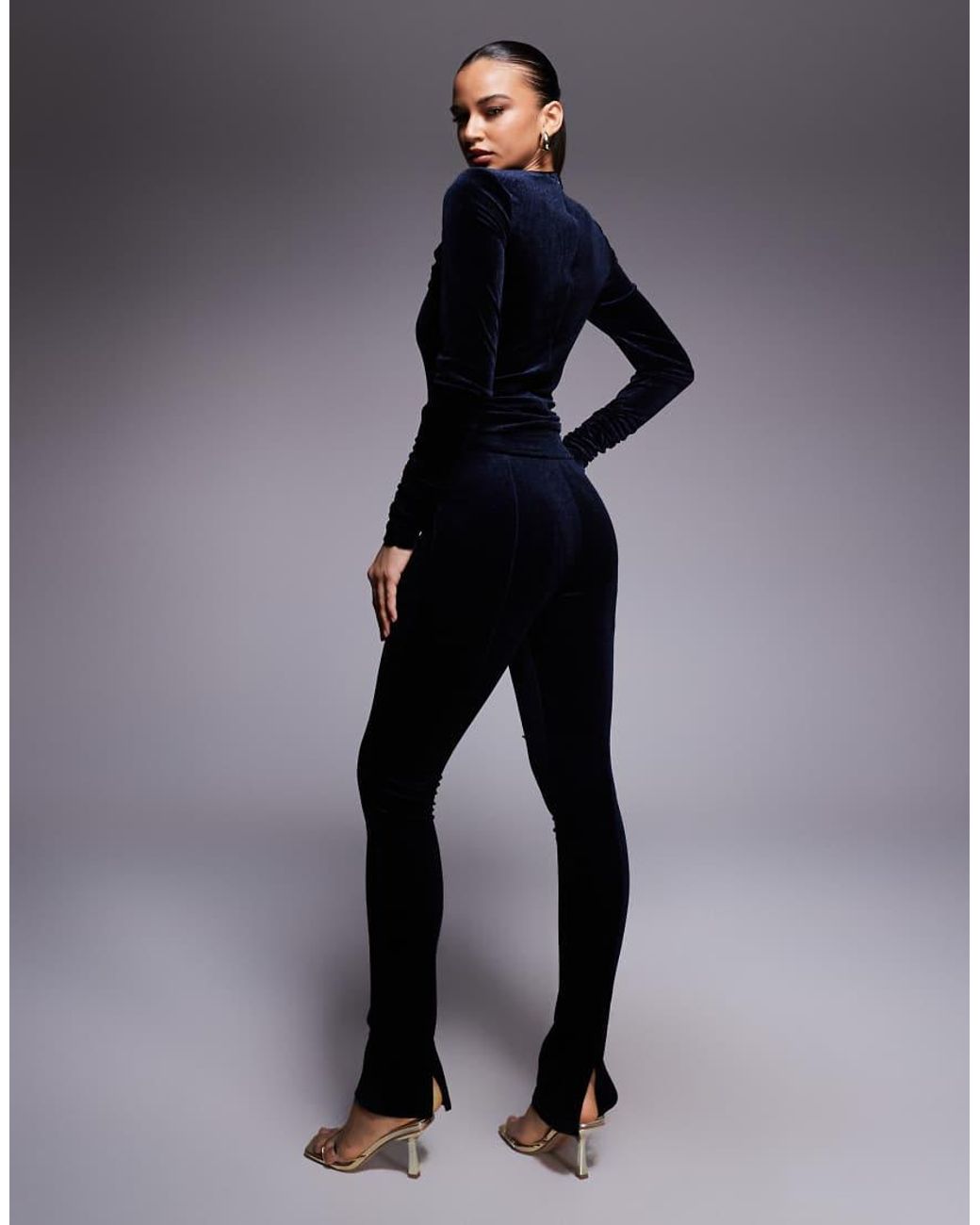 Ruched & Ready Blue High Rise Sculpting Velvet leggings