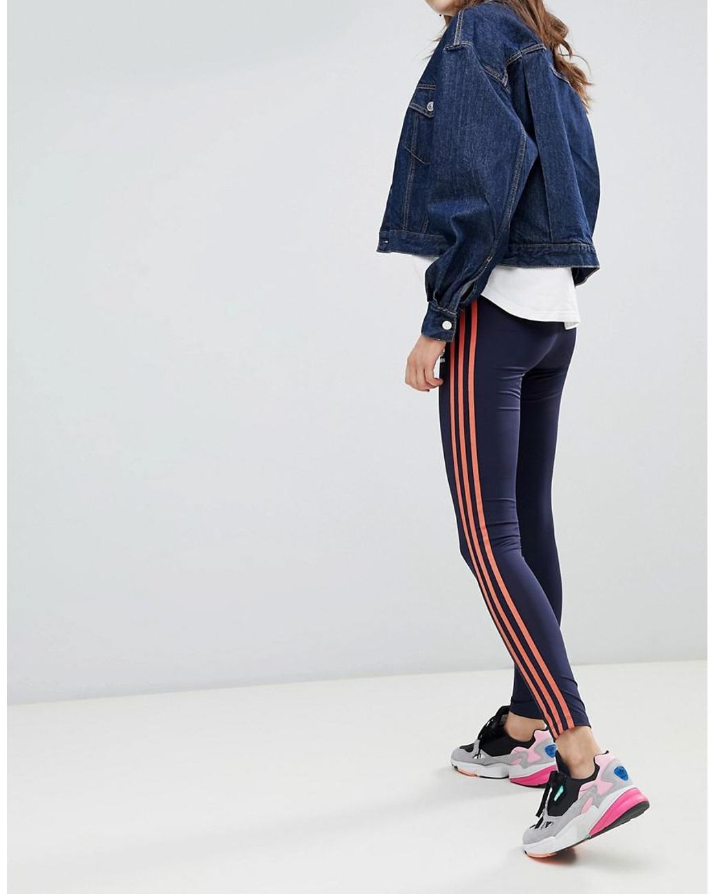 adidas Originals Three Stripe Leggings In Blue And Orange | Lyst