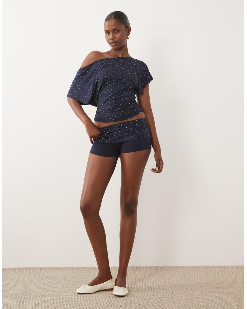 Gina Tricot Blue Fold Over Lounge Short Co-ord