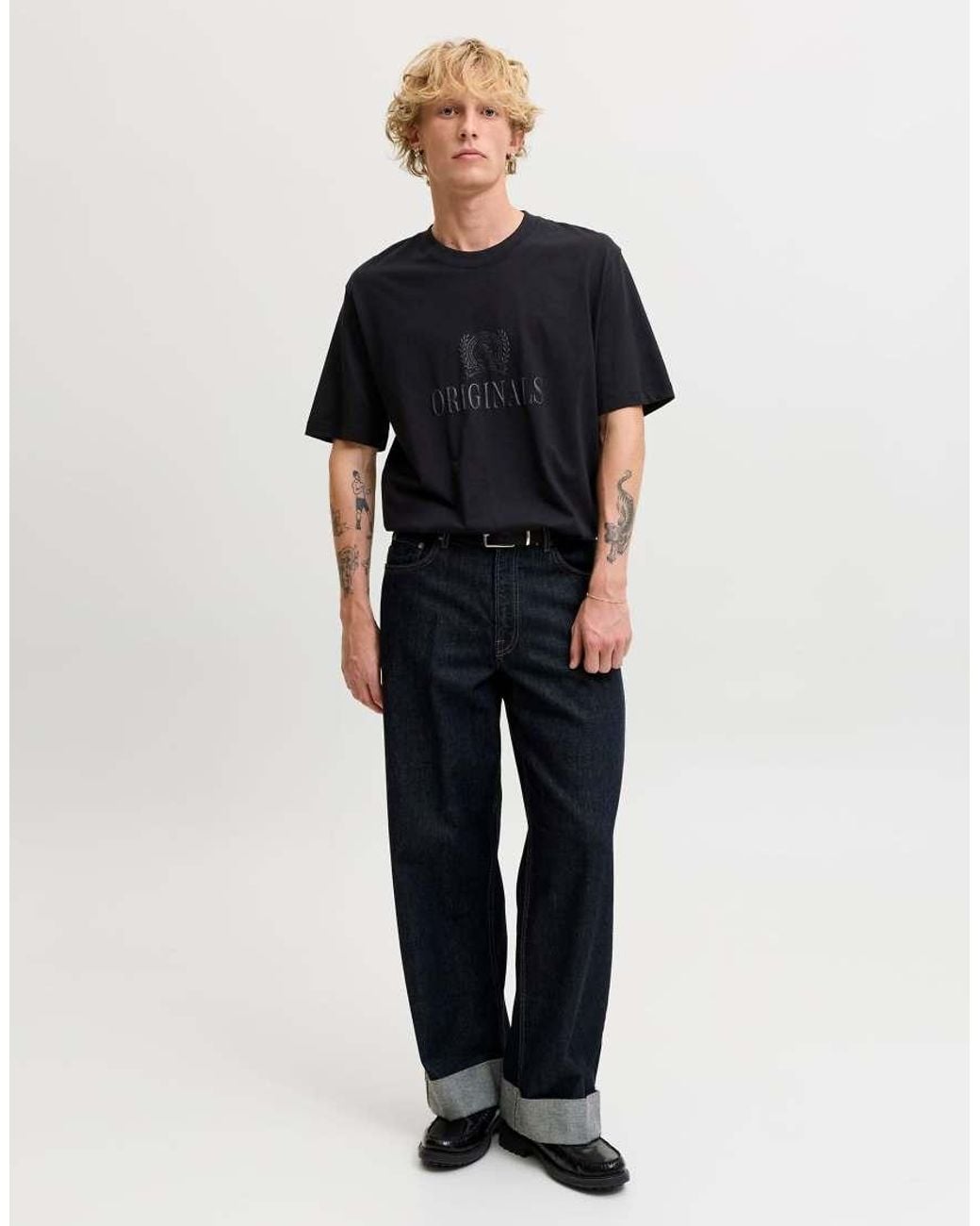 Jack & Jones Black Frederiksberg Relaxed Fit Crew Neck Short Sleeve T-shirt for men