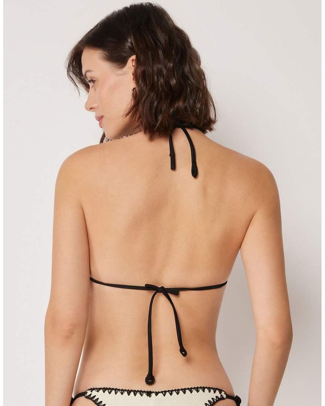 Calzedonia Natural Triangle Bikini Top Bicolor Embroidery