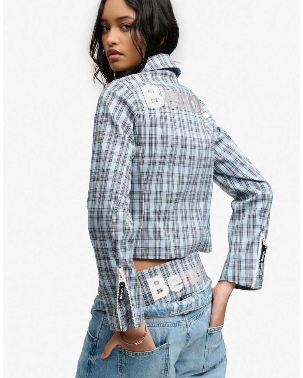 Bench x Superdry & Co Blue Double Zip Collared Check Jacket