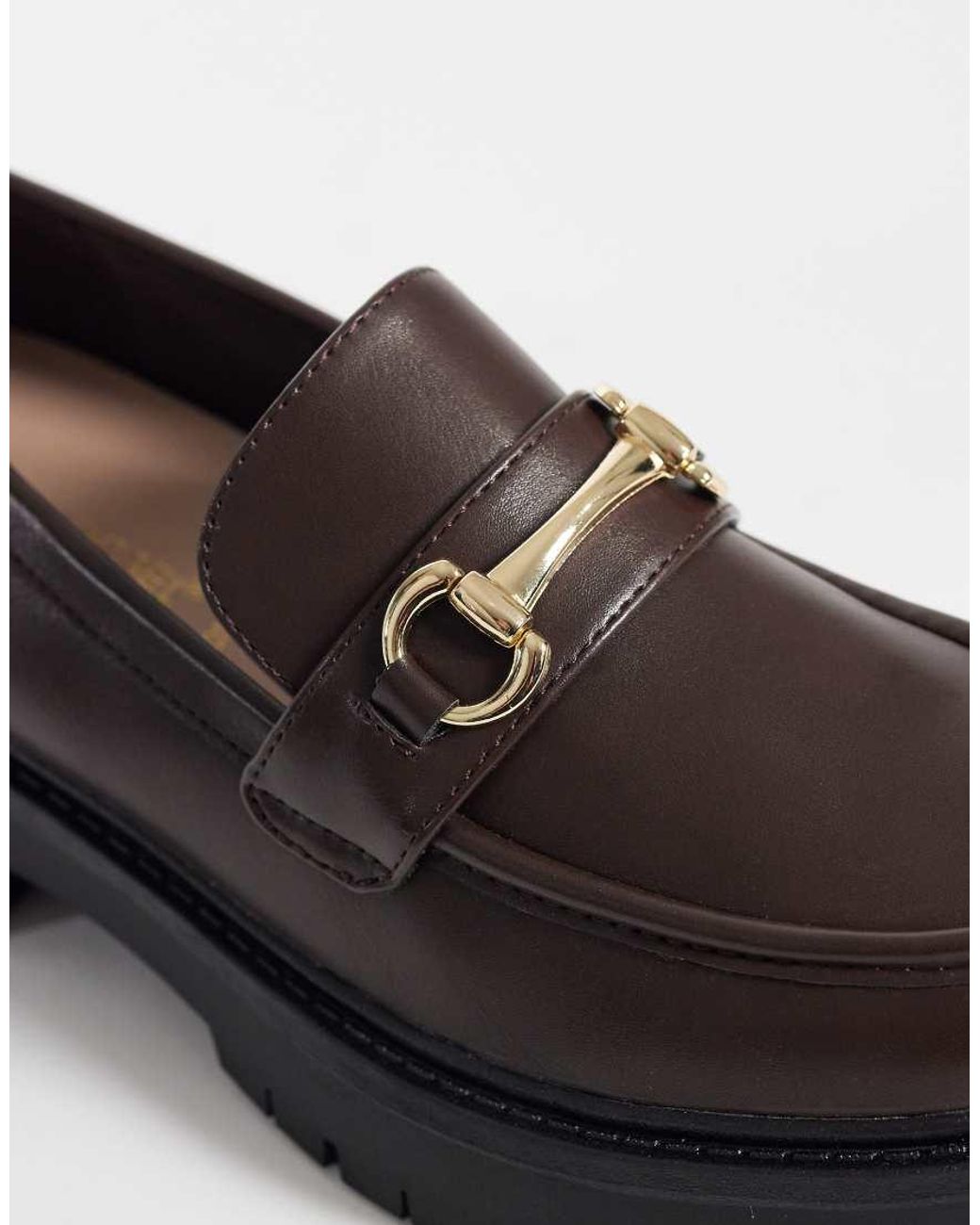 London Rebel Black peggy Metal Trim Chunky Loafers