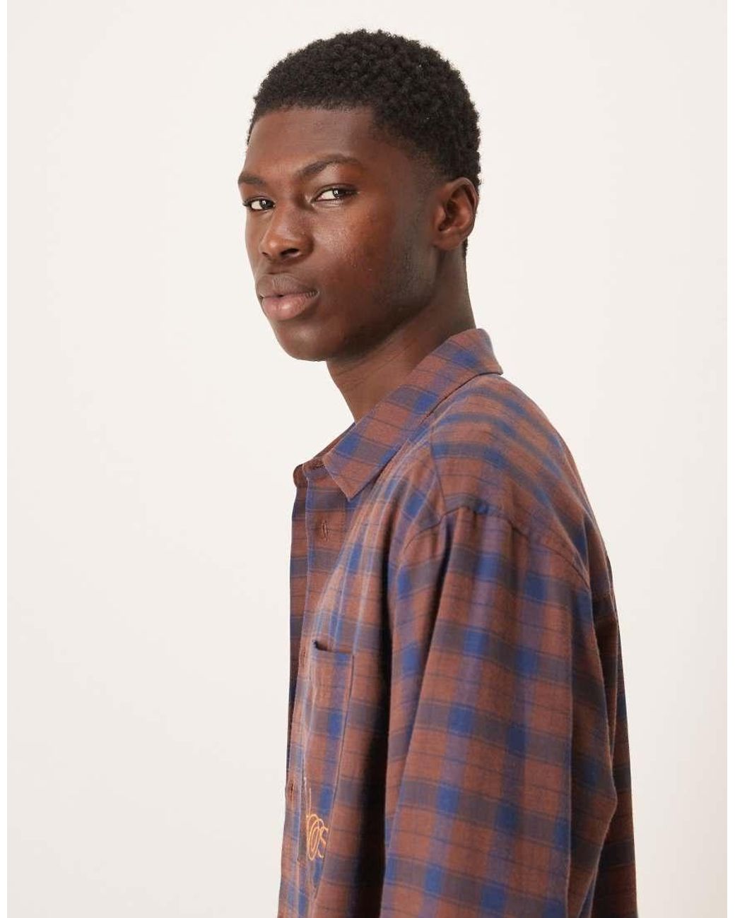 ASOS Purple Oversized Check Shirt With Chest Embroidery for men