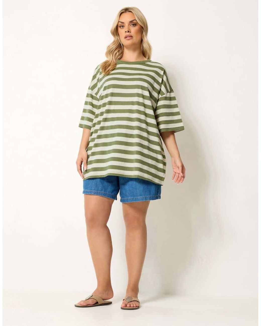 Yours Clothing Green Boxy Stripe T-Shirt