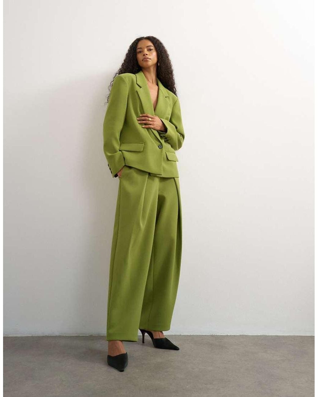 TOPSHOP Green Front Pleat Wide Leg Trouser