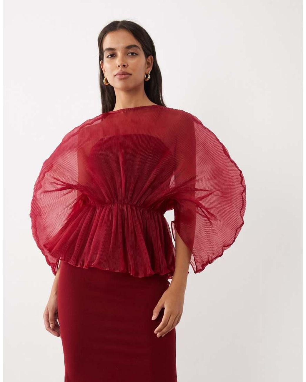 ASOS Red Pleated Bodice Maxi Dress With Stretch Crepe Contrast