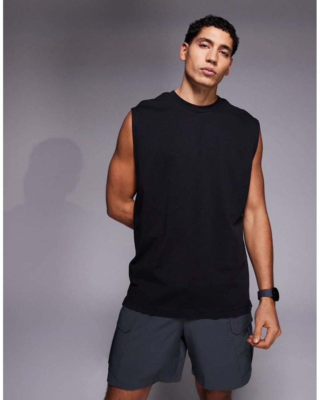 4505 Blue Back Print Oversized Heavyweight Cotton Training Tank With Quick Dry Finish for men