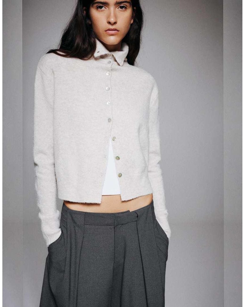 Pull&Bear Gray Pleated Tailored Bermuda Shorts