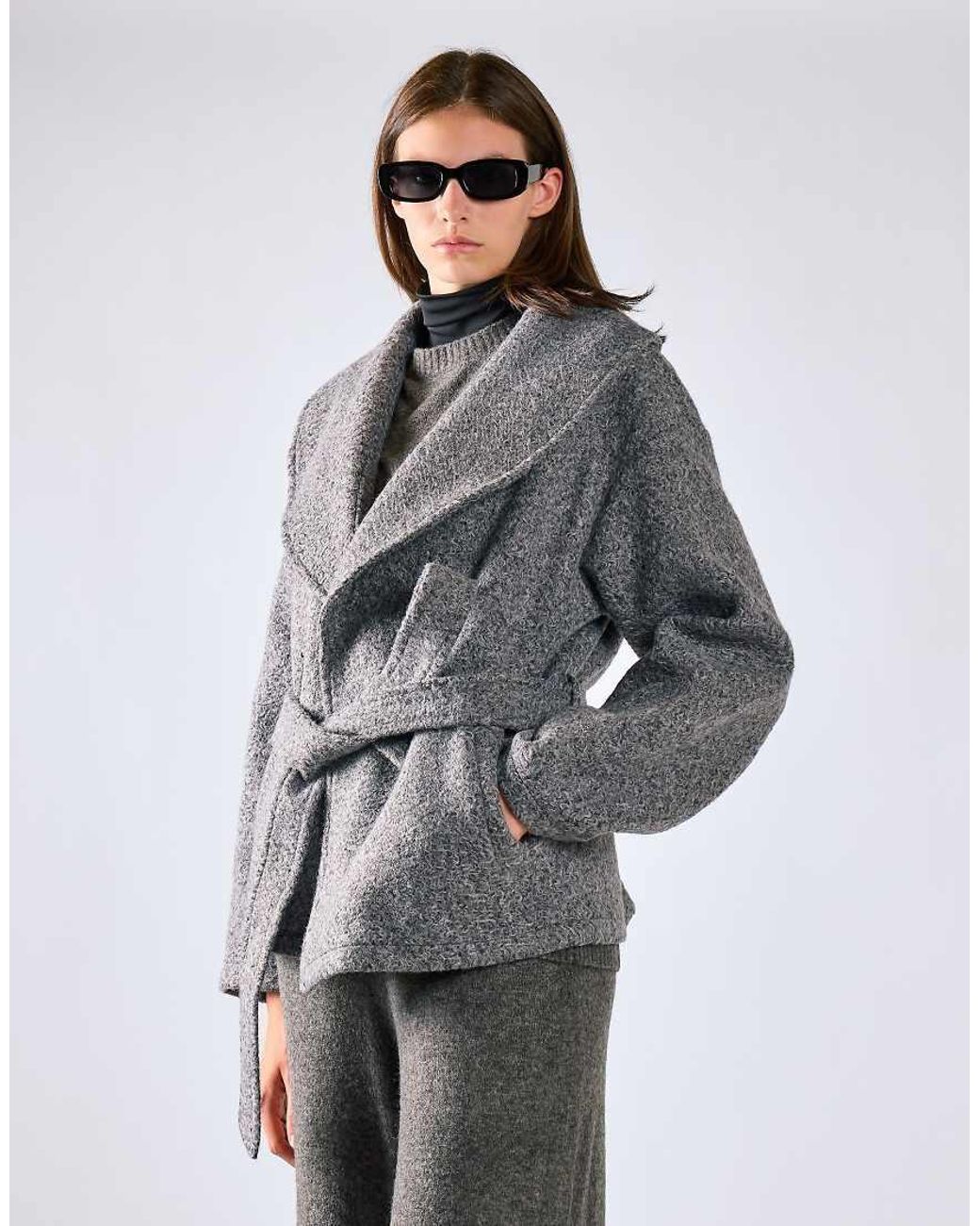 Glamorous Gray Belted Wrap Jacket