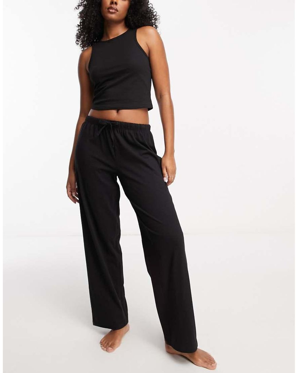 ASOS Black Mix & Match Cotton Racer Front Pyjama Singlet