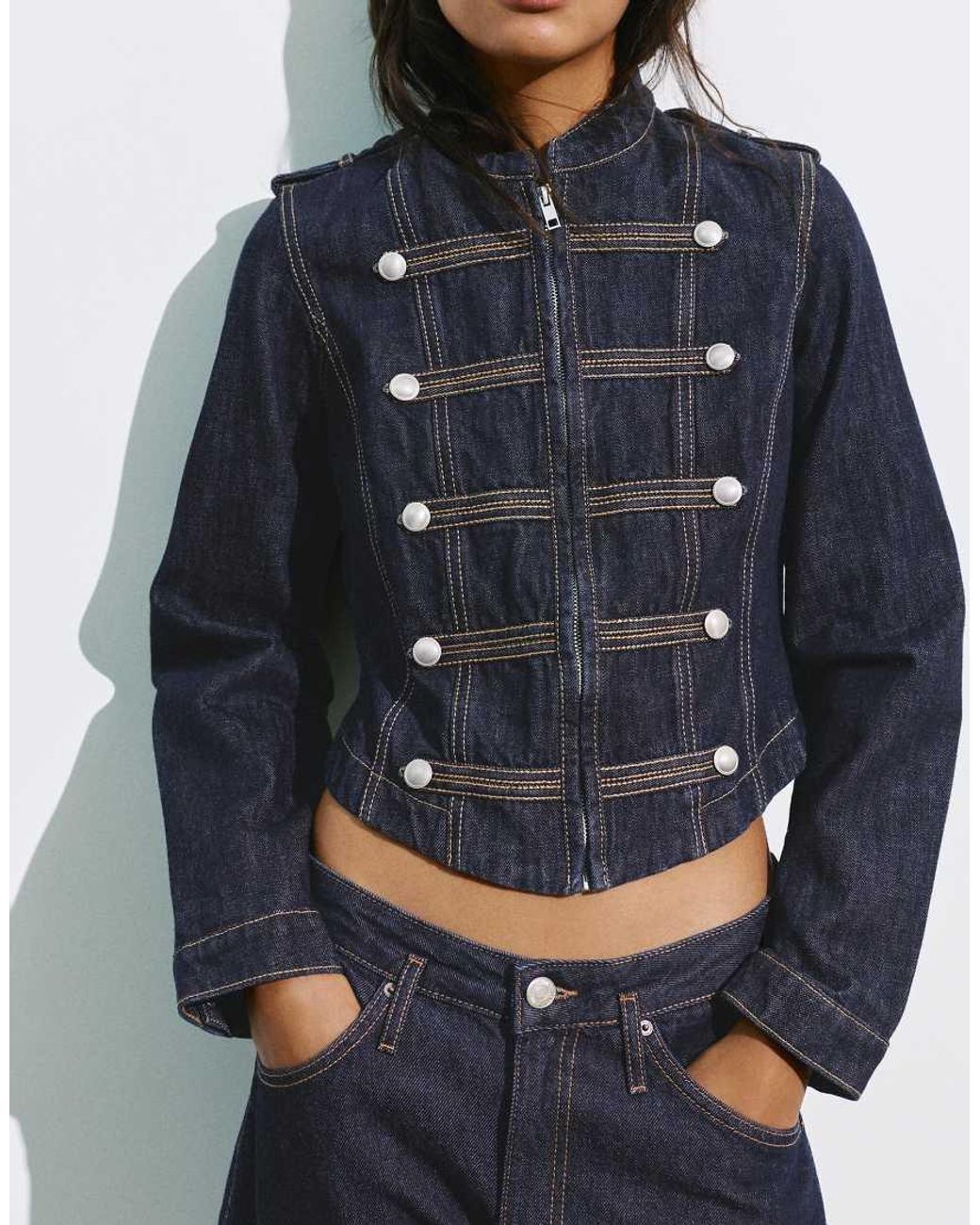 Pull&Bear Blue Denim Jacket With Toggle Buttons