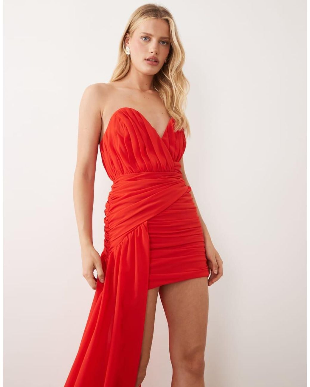 Bardot Red Remalia Chiffon Strapless Draped Mini Dress