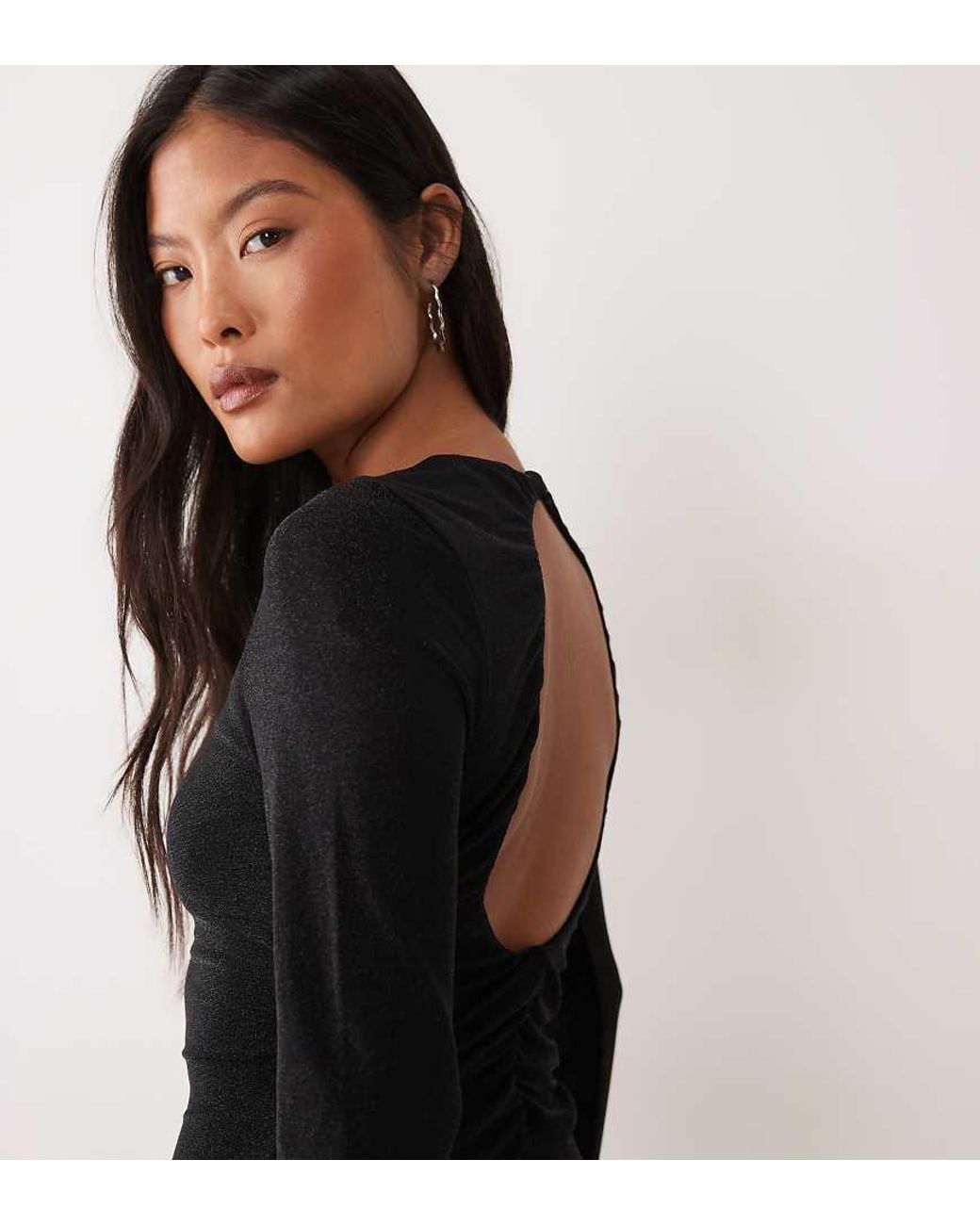 Only Petite Black Long Sleeve Open Back Glitter Mini Dress