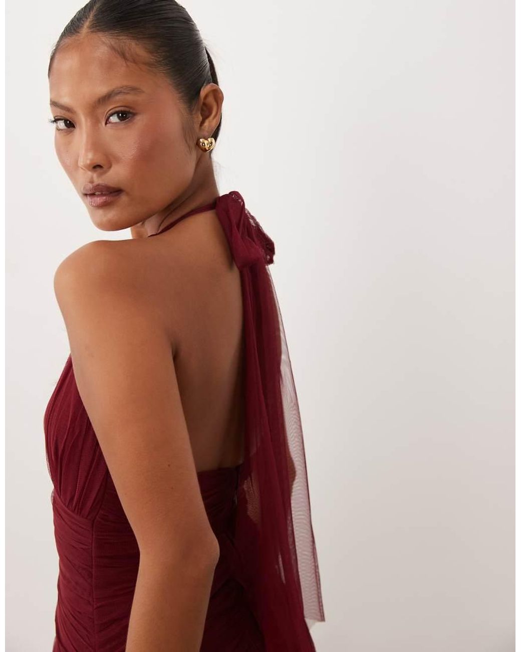 LACE & BEADS Structured Halter Neck Dropped Waist Maxi Dress