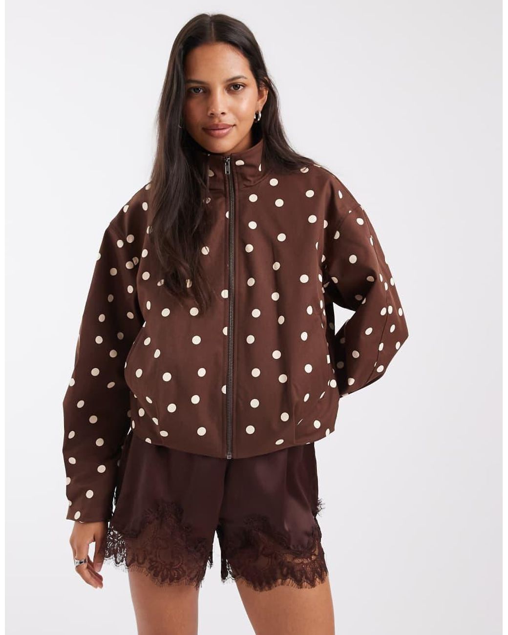 Pieces Brown Funnel Neck Bomber Jacket