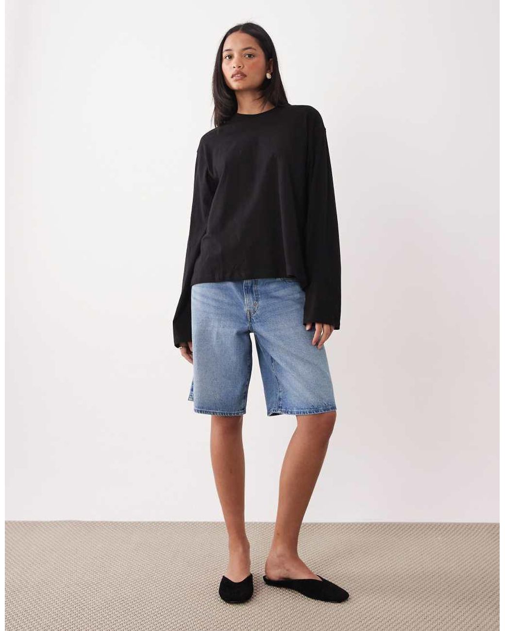 Weekday Black Oversized Boxy Fit Long Sleeve T-shirt