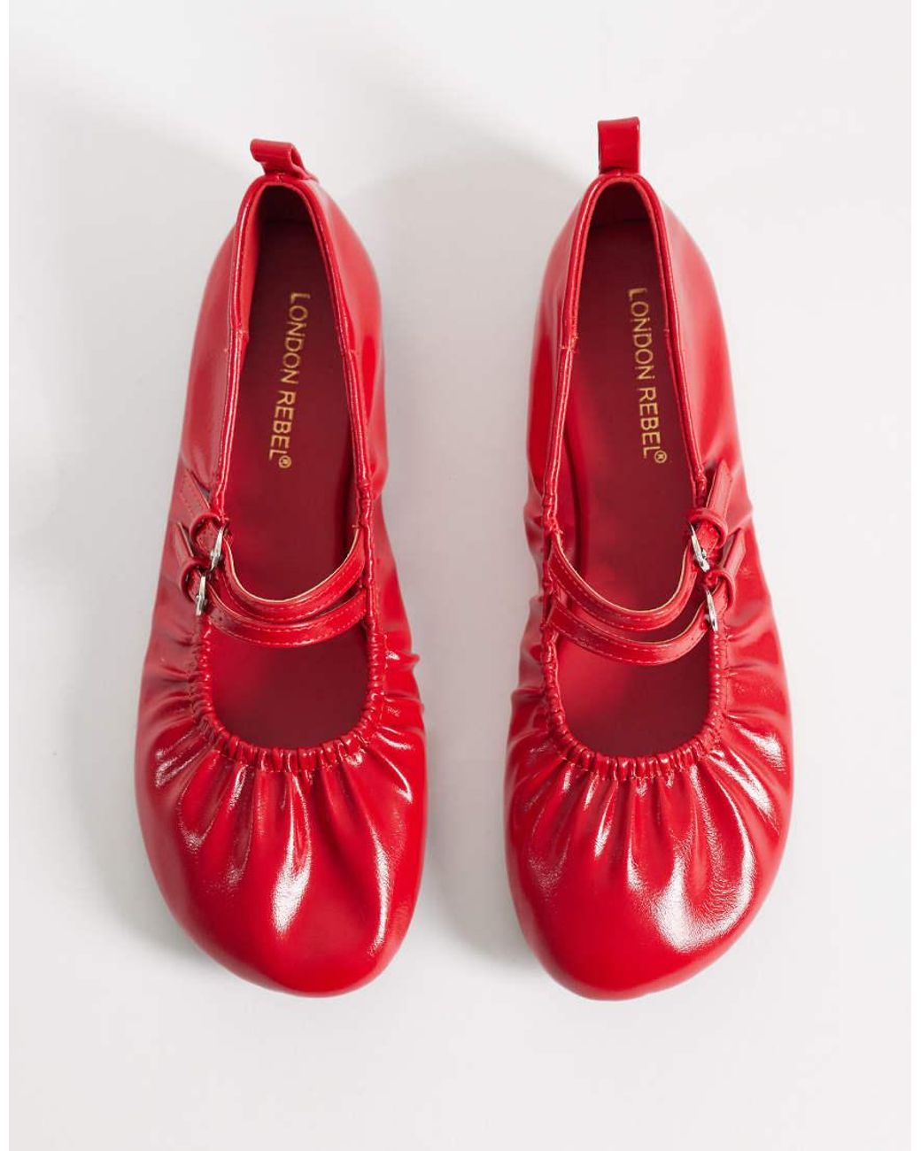 London Rebel Red Mia Strappy Ruched Ballet Flats