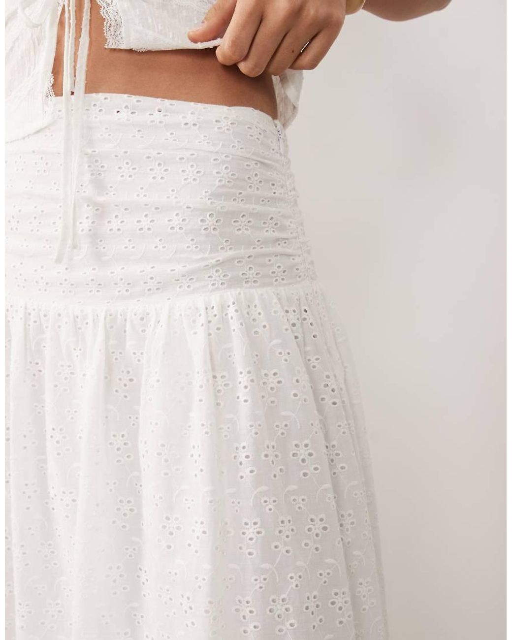 The Frolic Natural Exclusive Cotton Broderie Shirred Drop Waist Maxi Skirt