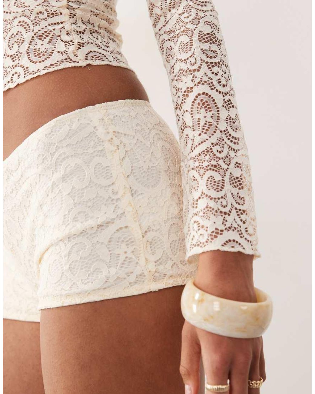 Motel Natural Co-ord Shama Foldover Lace Hot Pants