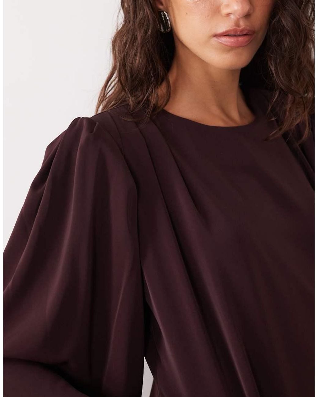 ASOS Brown Crew Neck Mini Dress With Volume Sleeve