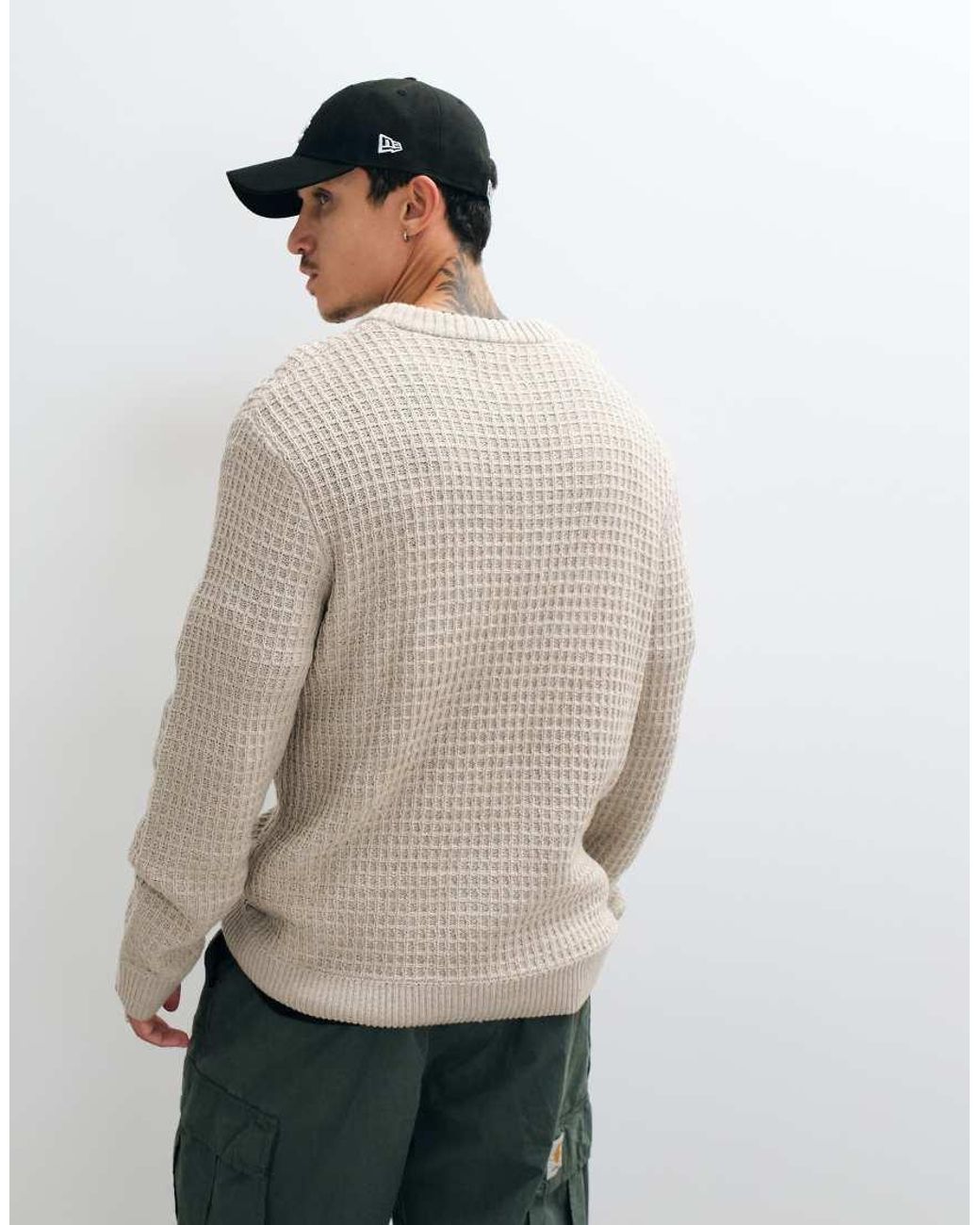 JJ Rebel White Waffle Knit Jumper for men