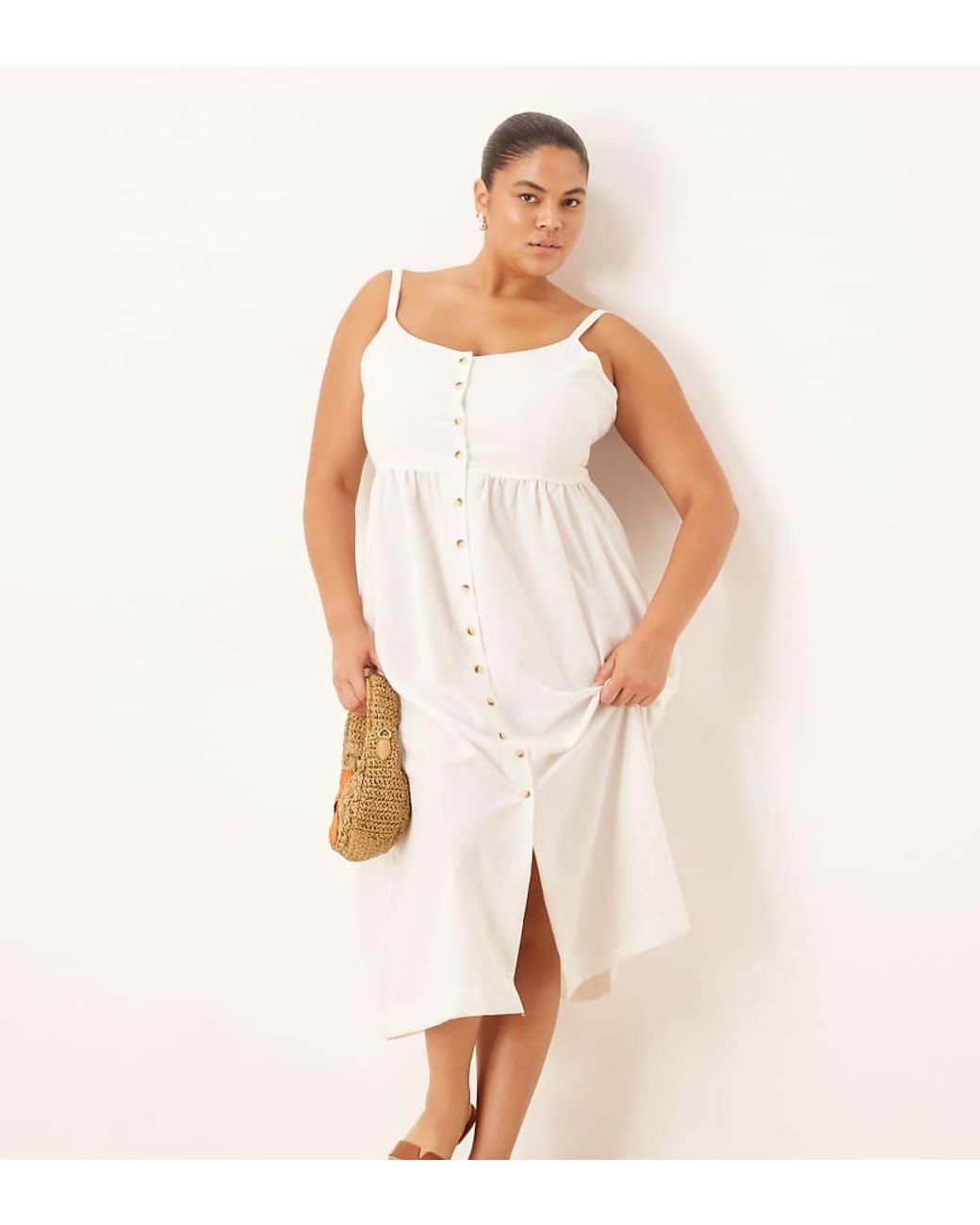 Brave Soul Natural Plus Button Down Trappy Midi Dress