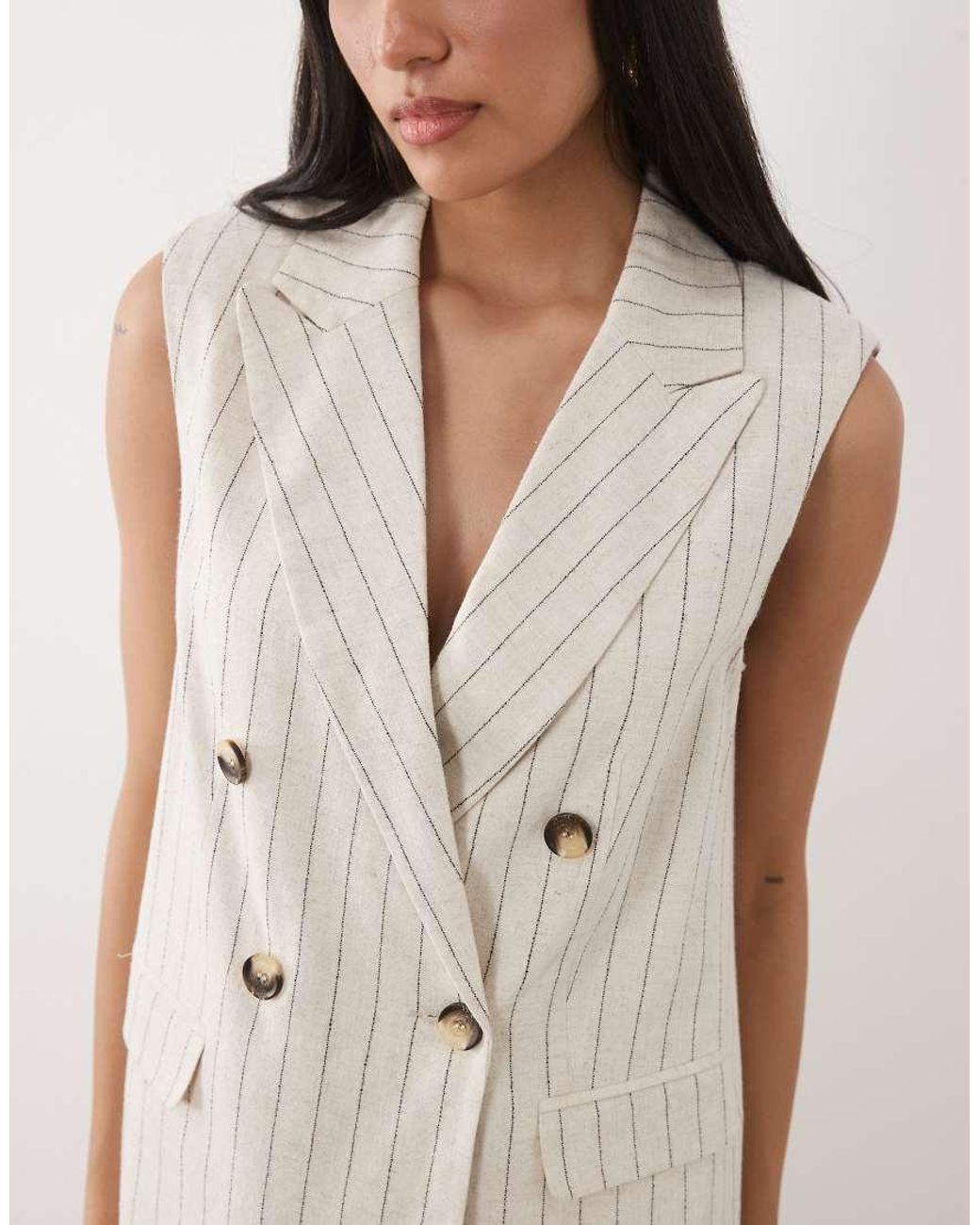 Miss Selfridge White Linen Look Double Breasted Blazer