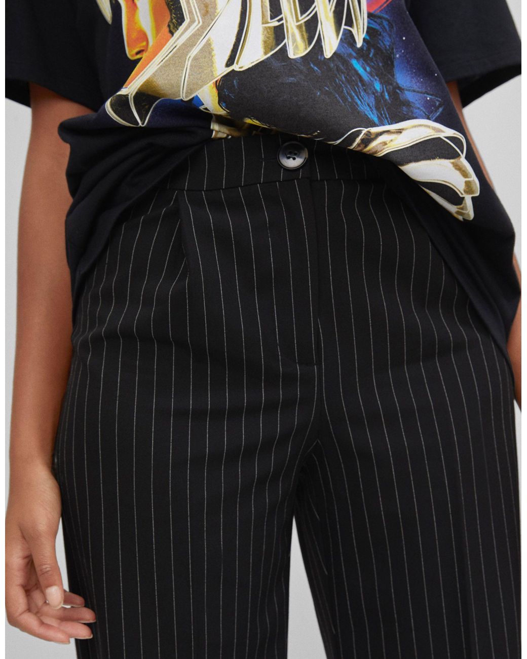 Pantalon large à fines rayures Bershka en coloris Noir | Lyst