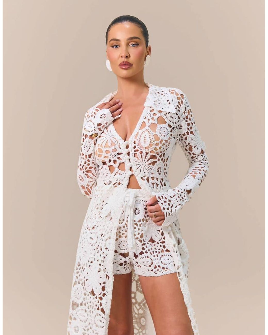 Wanderdoll Green Wander Doll X Emma Milton Kaiya Premium Lace Crochet Knit Collared Longline Cardigan
