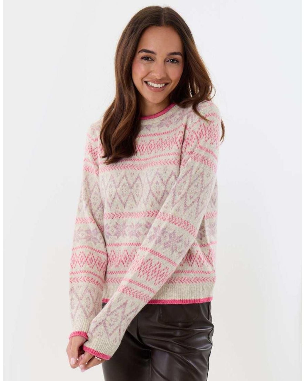Threadbare Pink Snowflake Fairisle Knitted Christmas Jumper