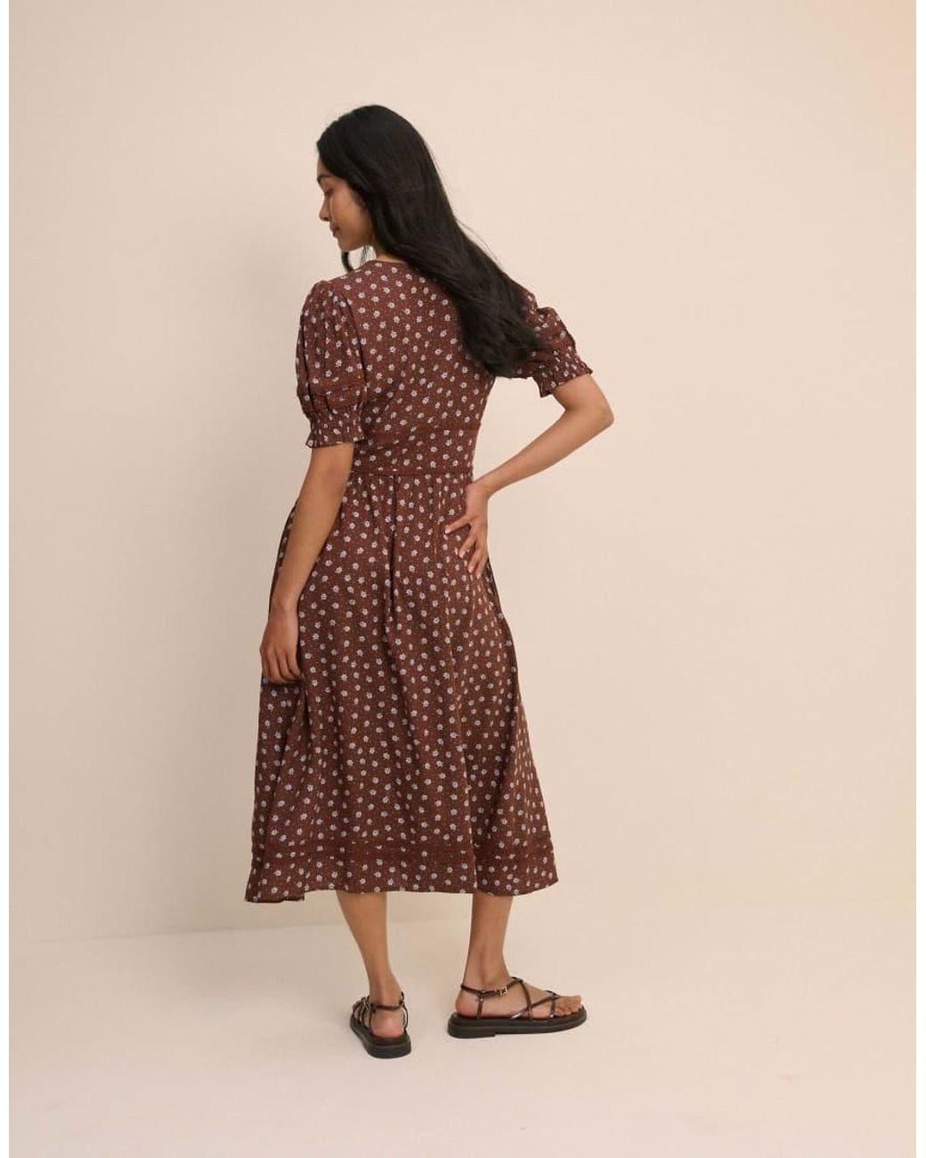 Nobody's Child Natural Ditsy Floral Button Front Frances Midi Dress