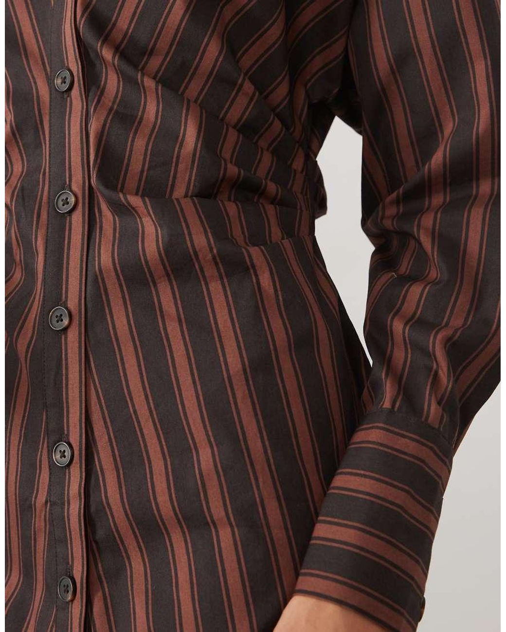 New Look Brown Stripe Shirt Mini Dress
