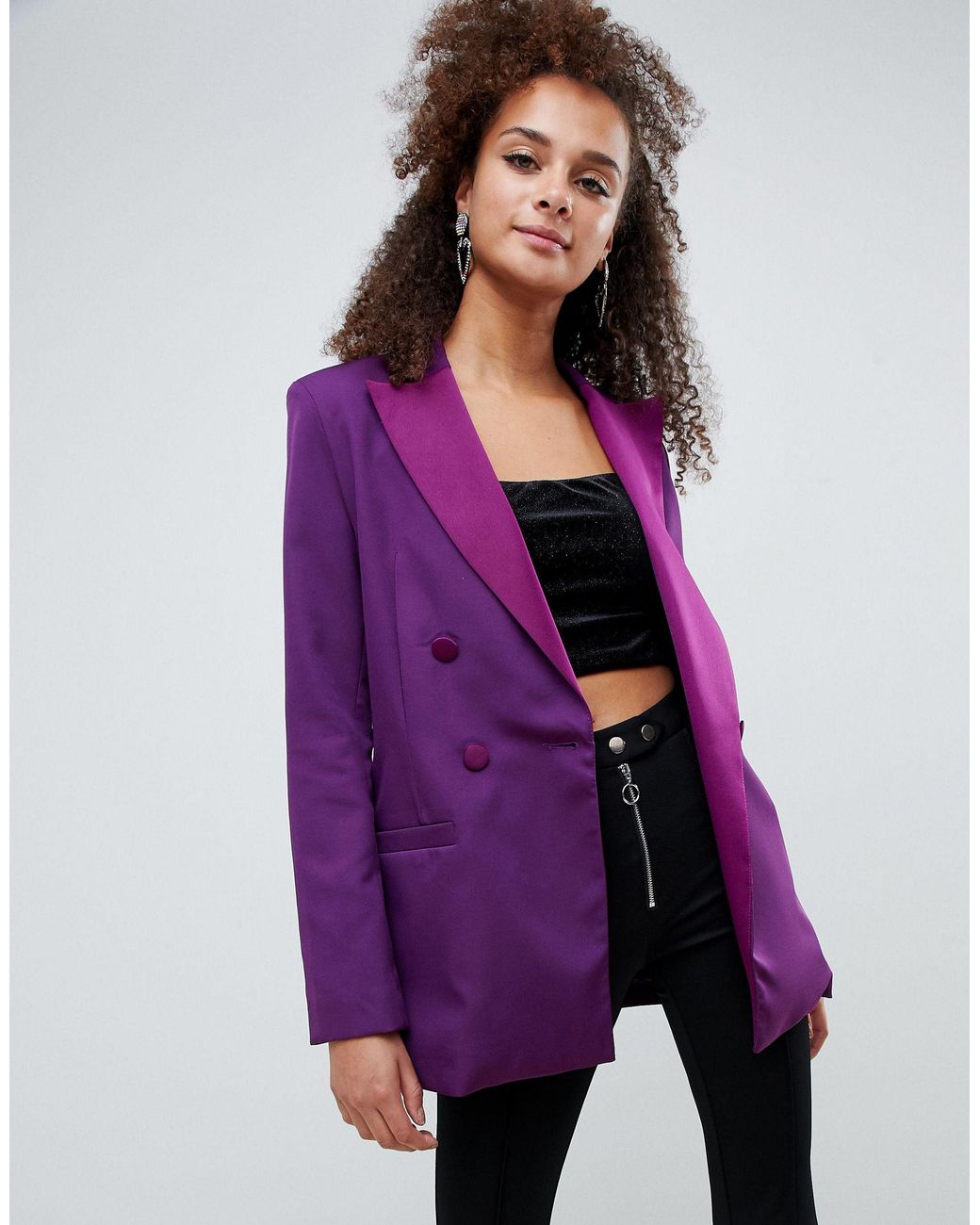 Bershka Satin Blazer In Purple | Lyst