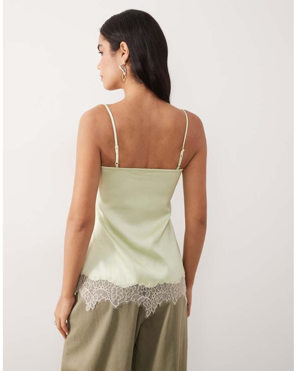 ASOS Natural Satin Lace Trim Long Line Cami Top