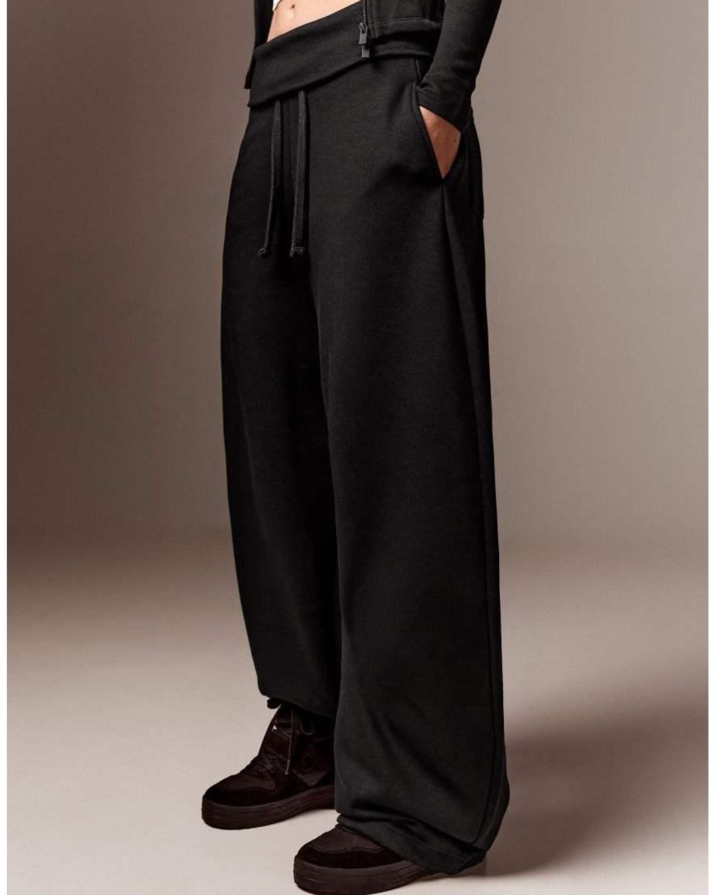 Bershka Black Barrel Fit Plush Trousers