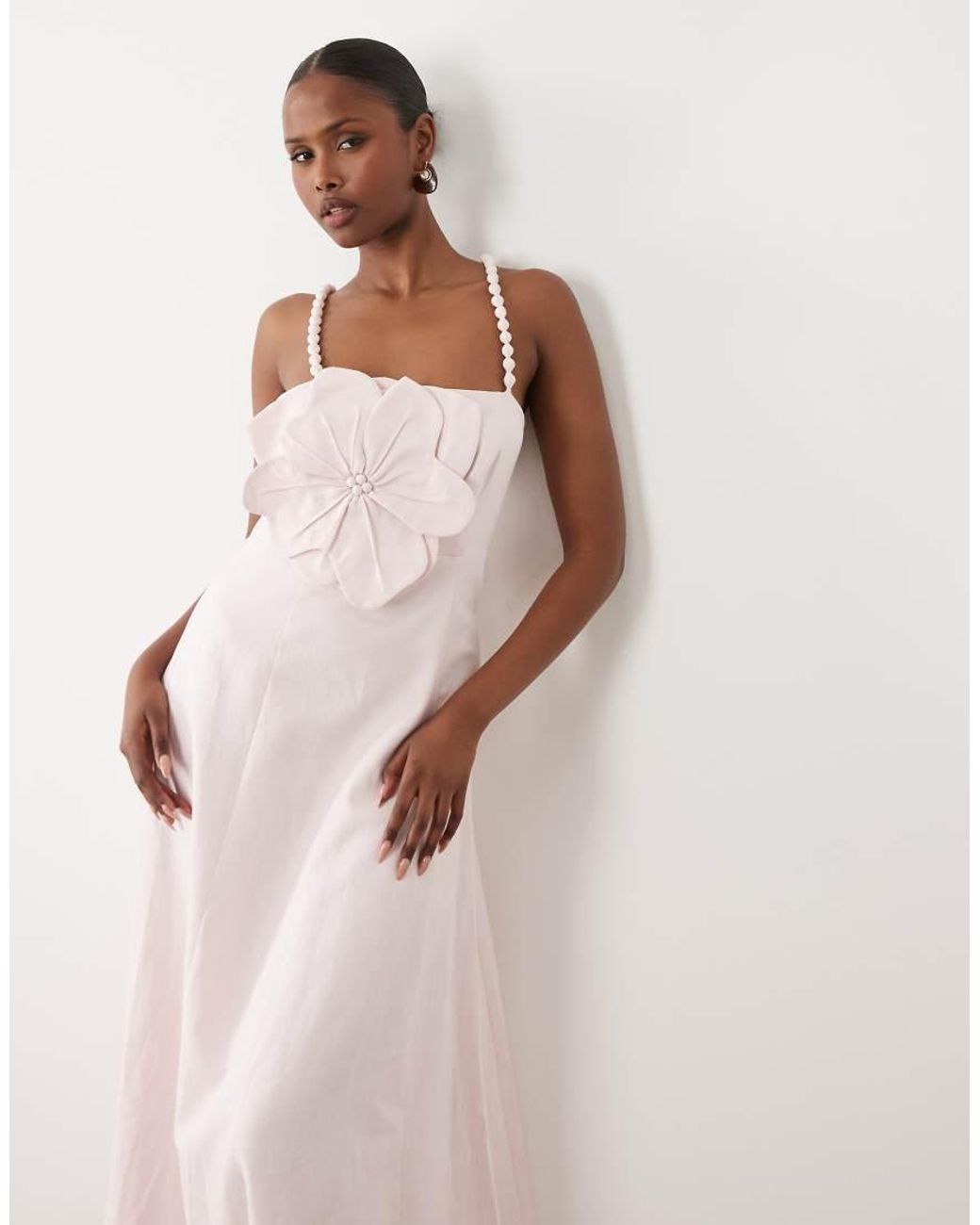 Forever New Pink Bubble Cami Strap Oversized Flower Detail Midi Dress