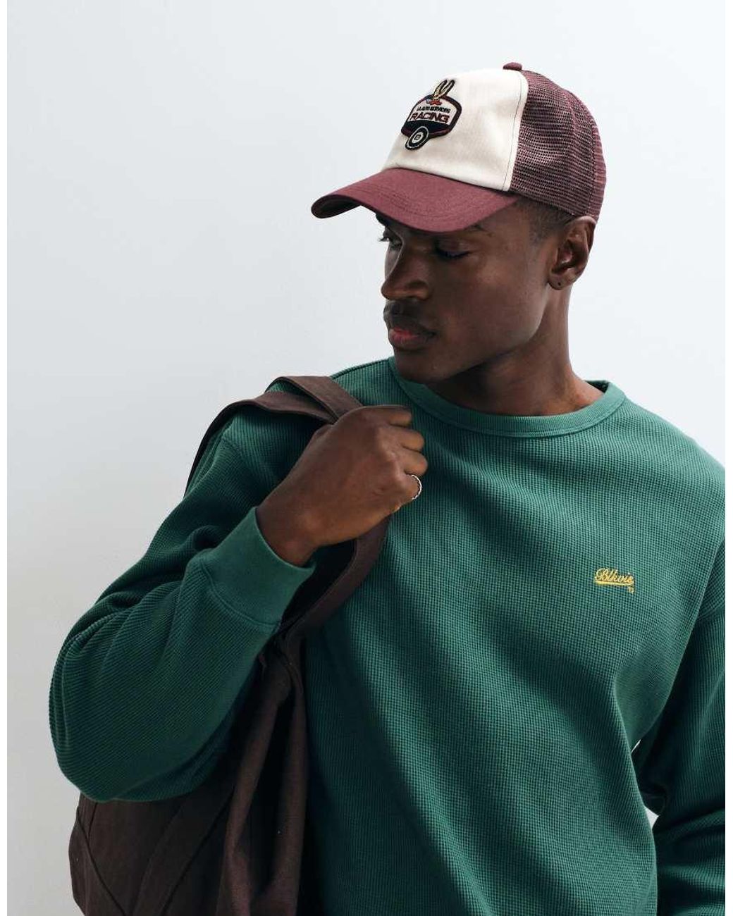 BLKVIS Green Script Logo Waffle Long Sleeve T-shirt for men