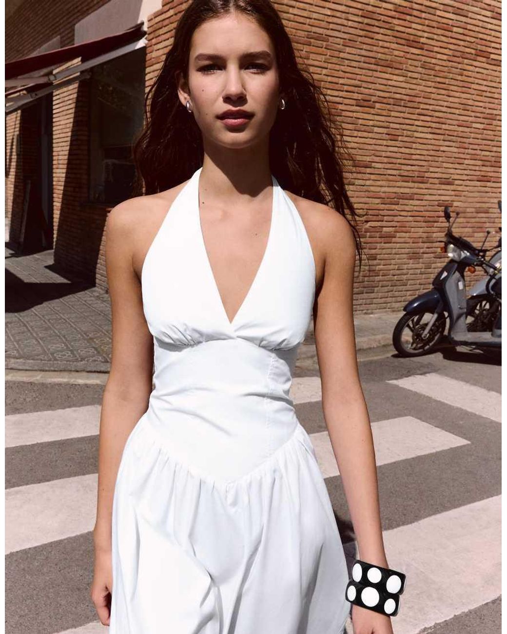Bershka Brown Long Halter Poplin Dress