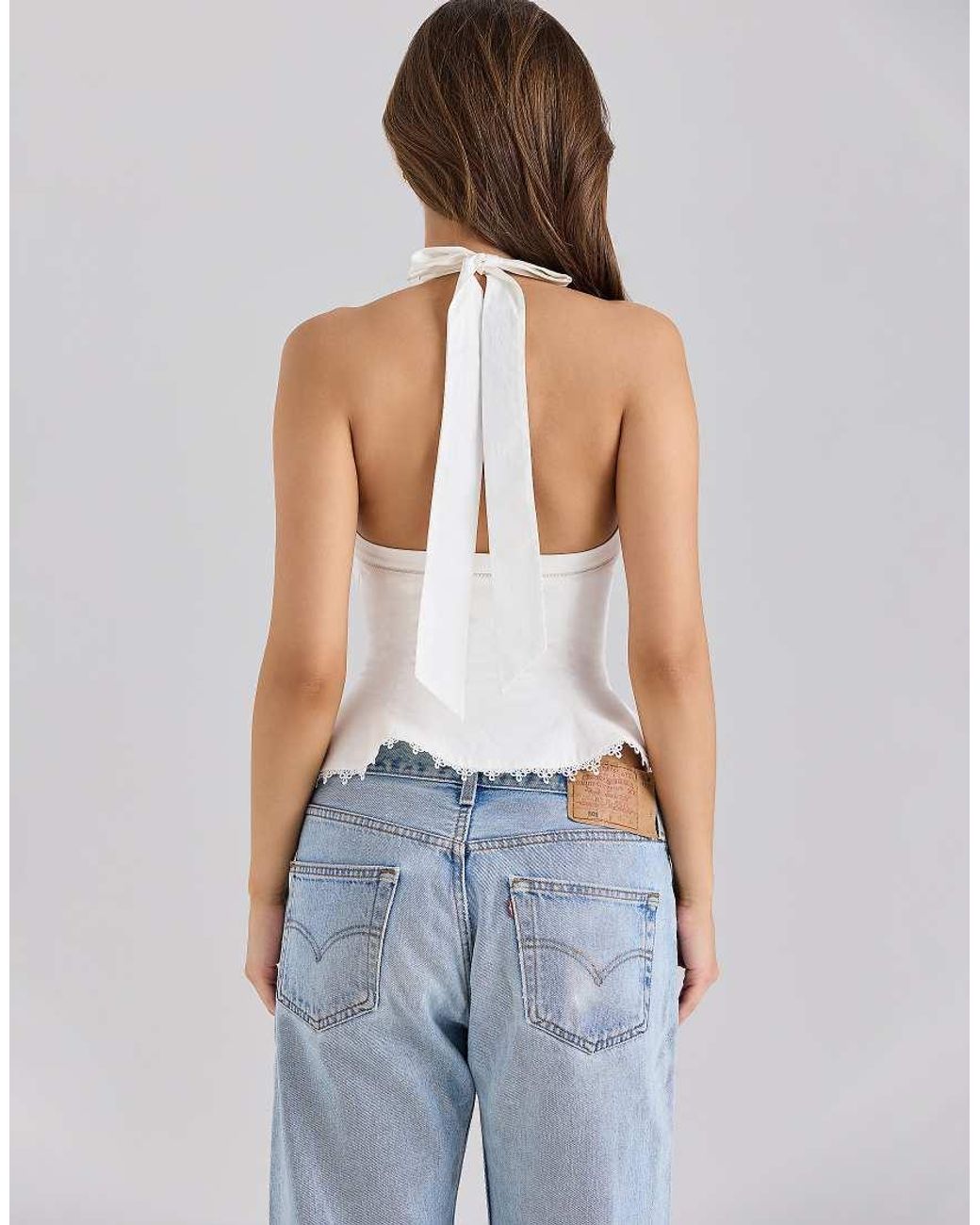 House Of Cb White Elana Stretch Cotton Halter Neck Corset Top