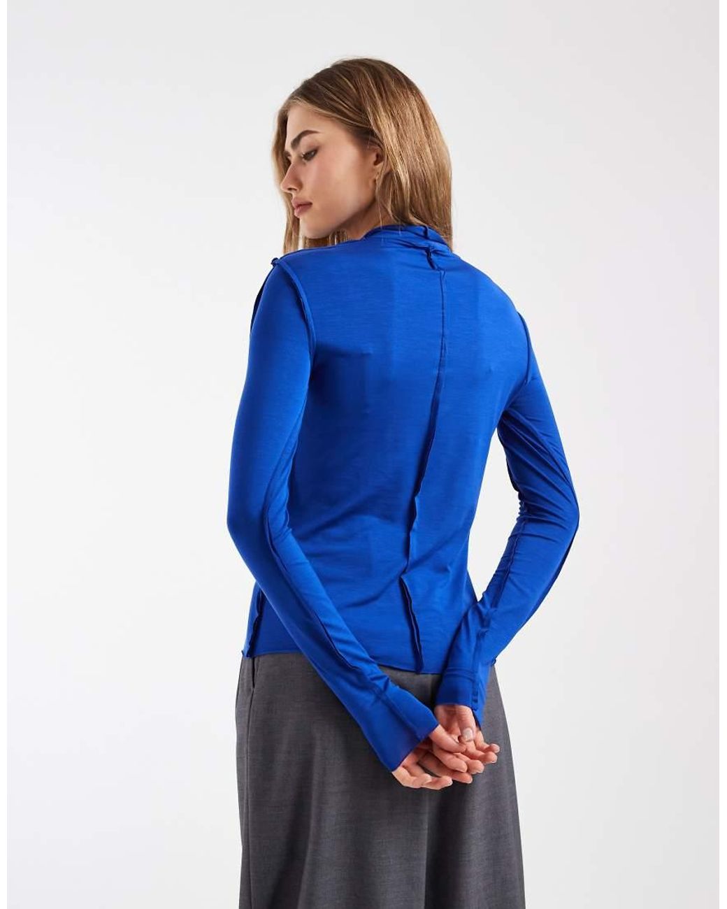 & Other Stories Blue Seam Detail High Neck Top